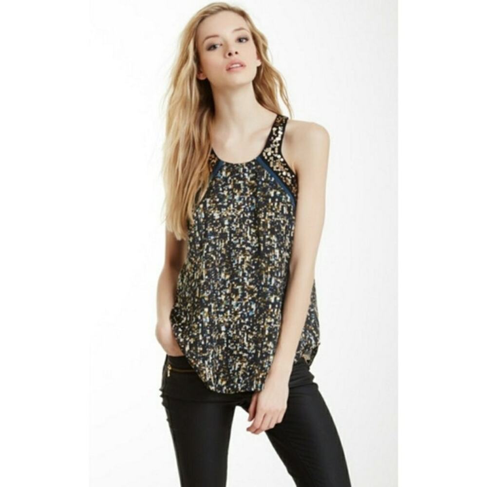 Rebecca Taylor Embellished Sequin Party Lined Round Hem Tank Top Blouse Womens 2